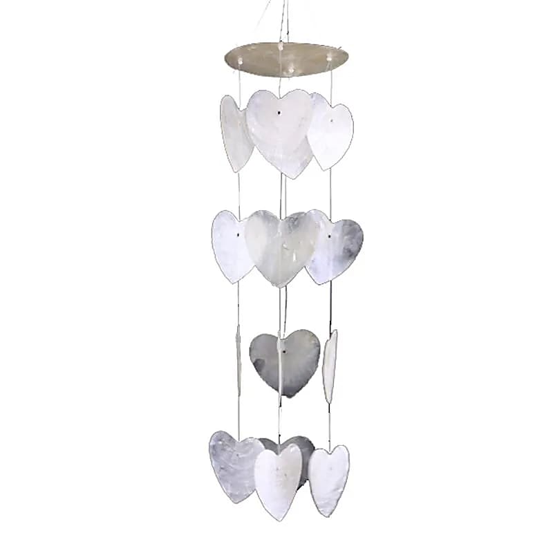 Wind chime mobile white hearts Capiz shell