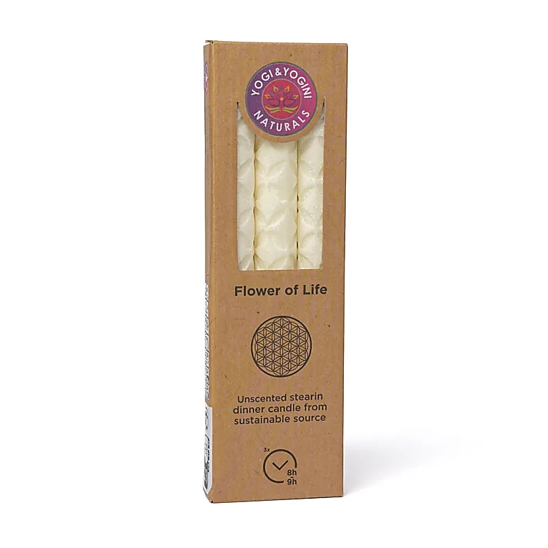 Candela da tavola con Fiore della vita stearina bianco sporco all’ingrosso