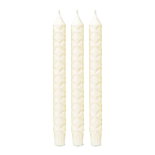 Dinner candle Flower of Life motif stearin off white
