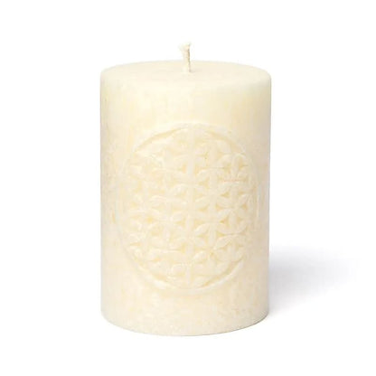 Vela votiva Flor de la Vida en relieve estearina blanco roto thumb