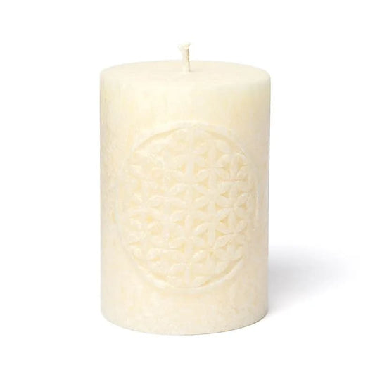 Embossed votive candle Flower of Life stearin off white