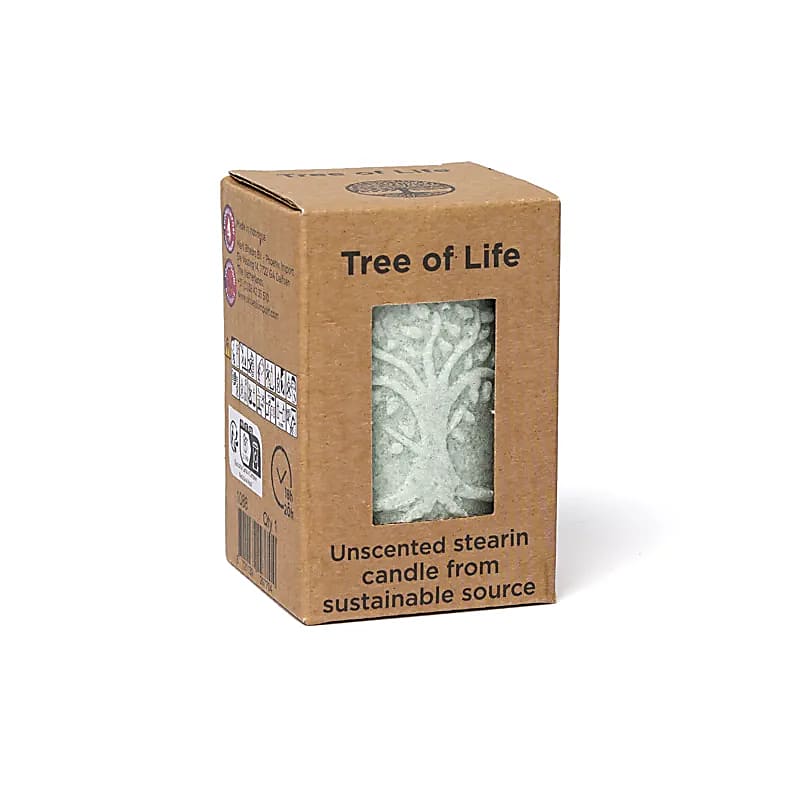 Vela votiva Árbol de la Vida en relieve estearina verde salvia