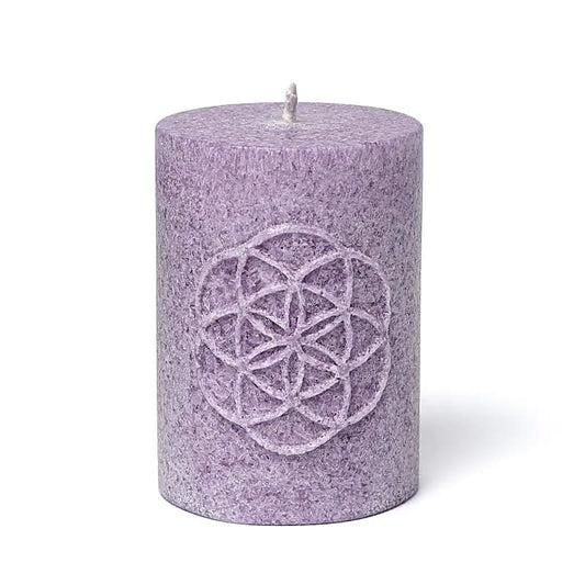 Bougie votive à relief Graine de Vie stéarine violet