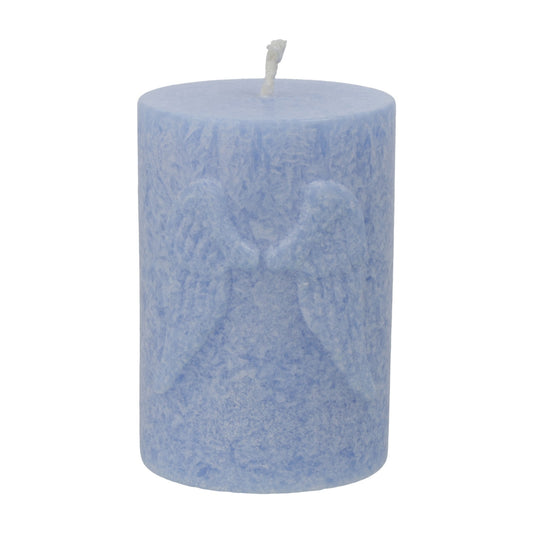 Votiefkaars met reliëf Engelenvleugels stearine blauw