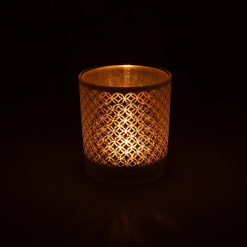 Candle light holder frosted/metallic Flower of Life