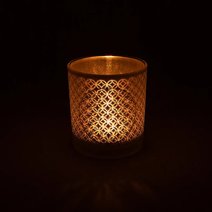 Candle light holder frosted/metallic Flower of Life wholesale thumb