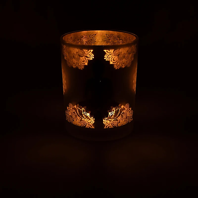 Photophore givré/métallique Bouddha