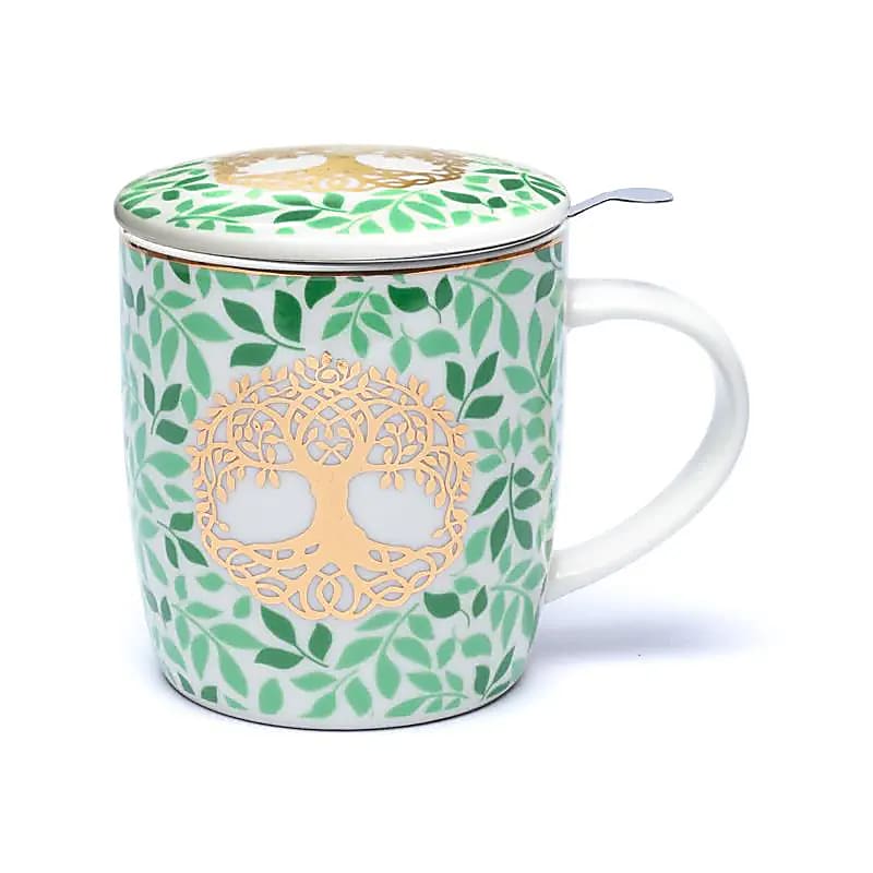 Teetasse mit Sieb und Deckel Lebensbaum