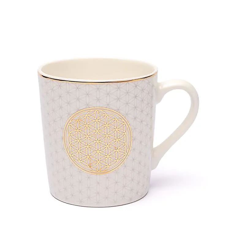 Tasse à café fleur de vie blanc/or