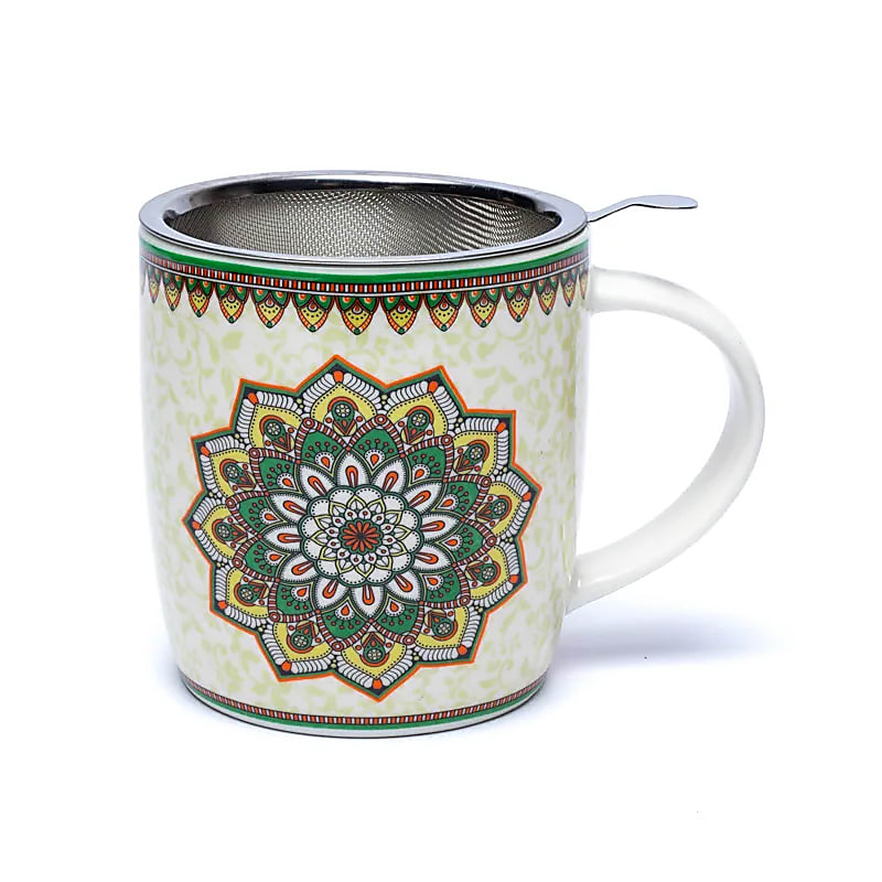 Teetasse mit Sieb Mandala Grün
