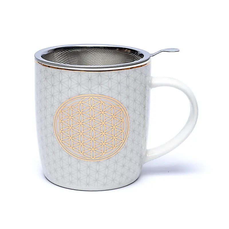 Teetasse mit Sieb Blume des Lebens