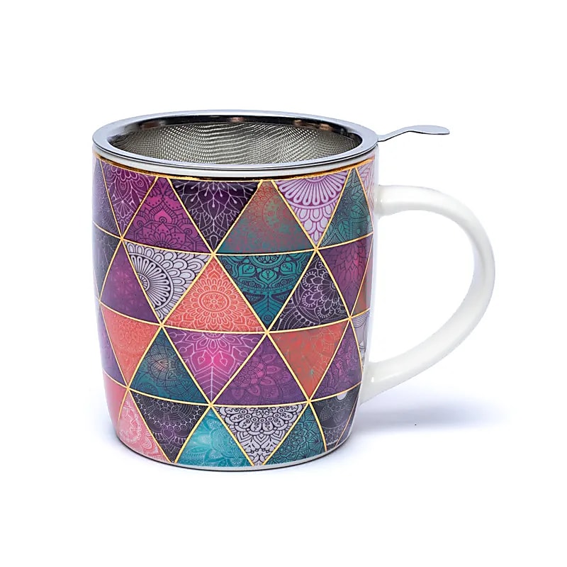 Teetasse mit Sieb Patchwork Knochenporzellan