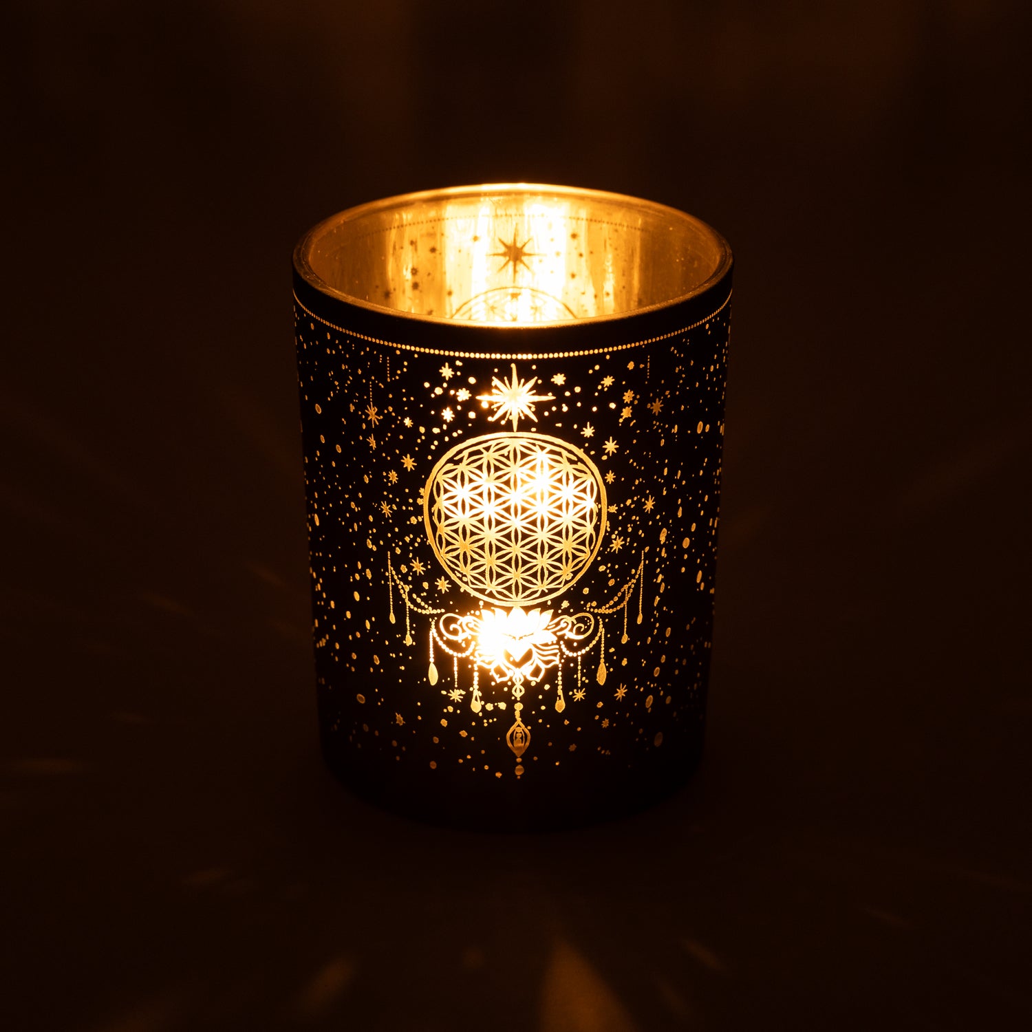 Candle light holder frosted/metallic Mystical Flower of Life wholesale