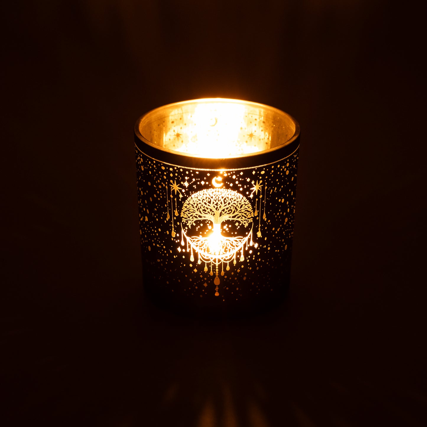 Candle light holder frosted/metallic Mystical Tree of Life