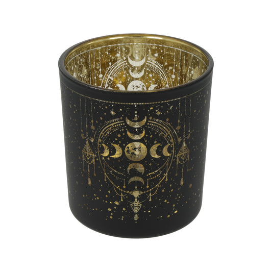 Candle light holder frosted/metallic Mystical Moon phases