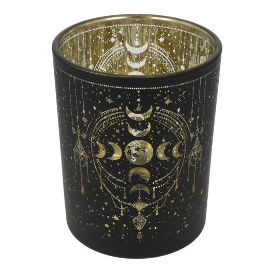 Candle light holder frosted/metallic Mystical Moon phases