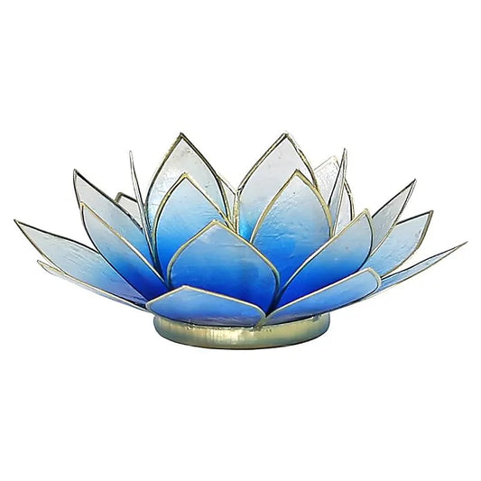 Portavelas Loto azul/blanco bordes oro