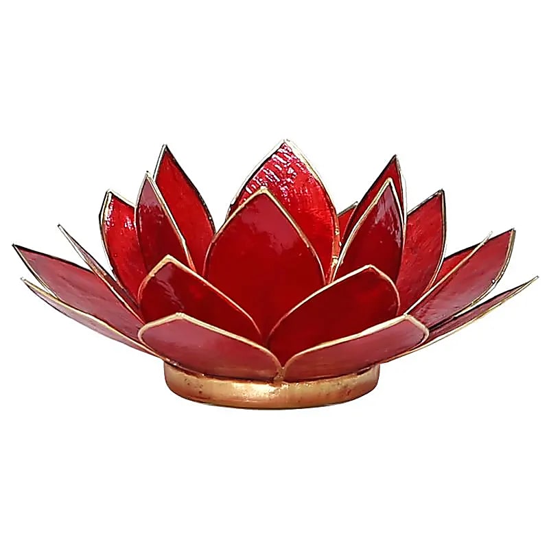 Lotus Teelichthalter rot 1. Chakra goldfarbig