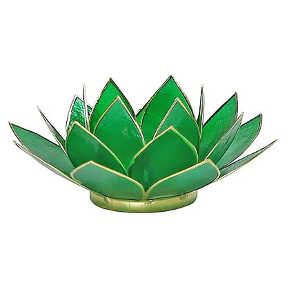Lotus Teelichthalter grün 4. Chakra goldfarbig thumb