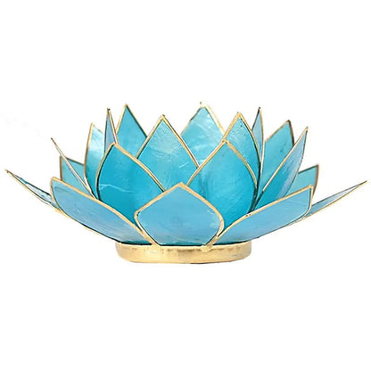 Lotus Teelichthalter blau 5. Chakra goldfarbig thumb