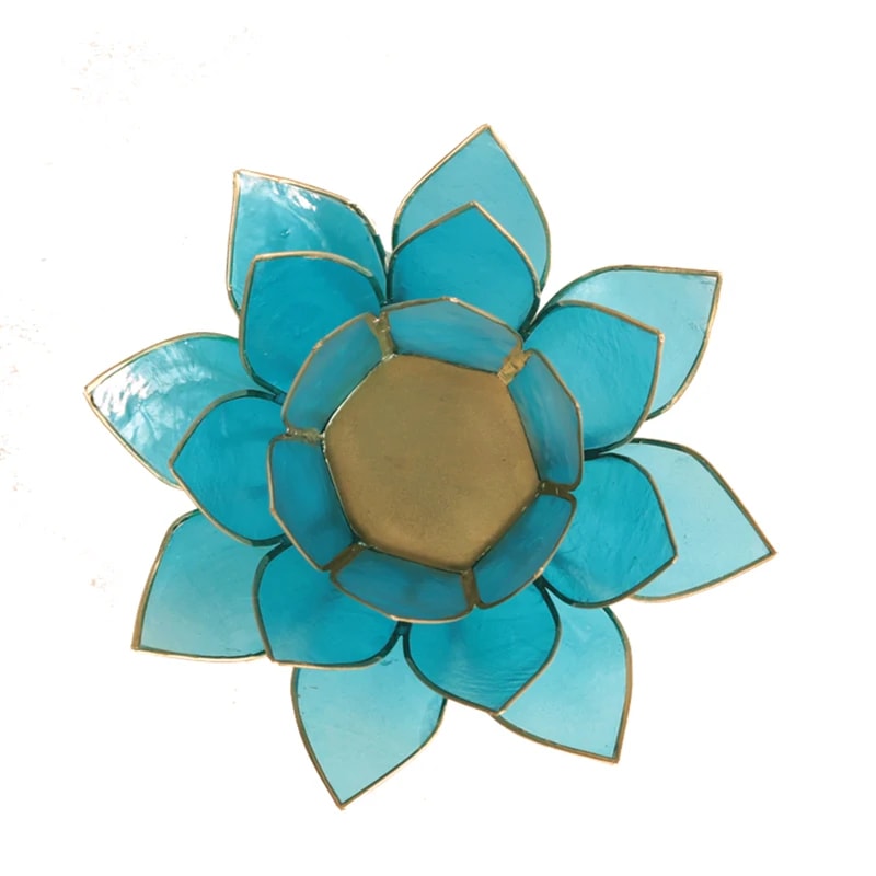 Lotus Teelichthalter blau 5. Chakra goldfarbig kaufen