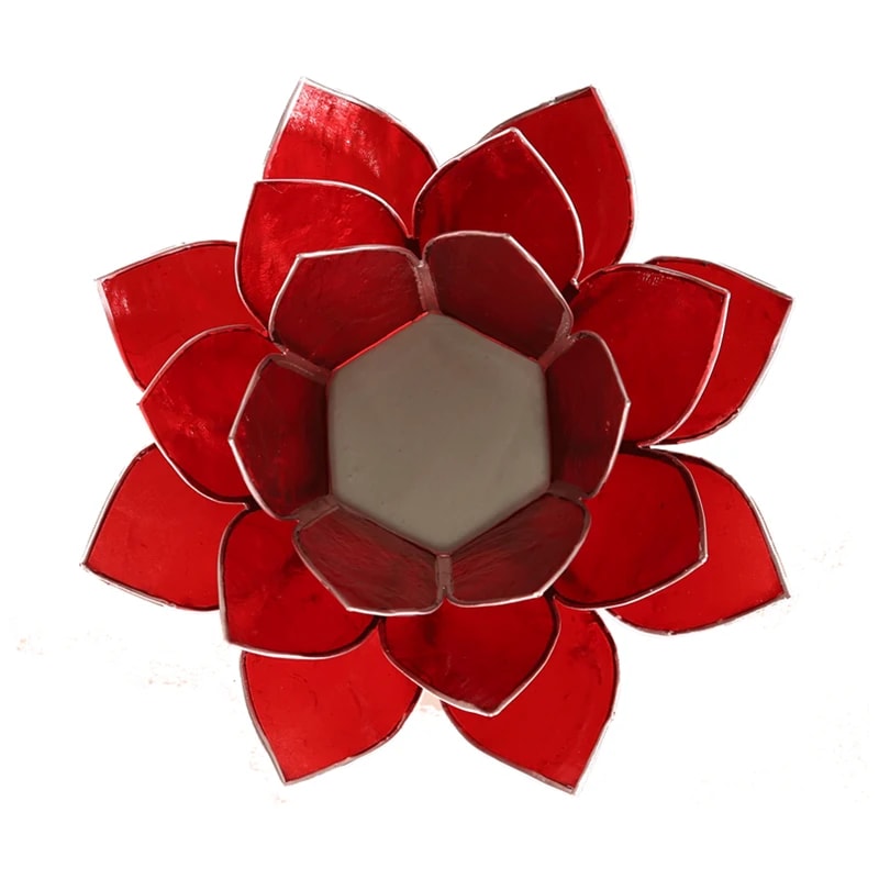 Portavelas Loto 1er chakra rojo bordes plata al por mayor
