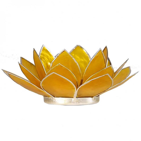 Portavelas Loto 3er Chakra amarillo bordes plata