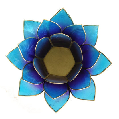 Lotus Teelichthalter blau goldfarbig kaufen thumb