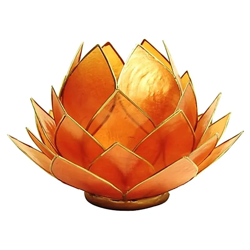 Lotus Teelichthalter orange goldfarbig