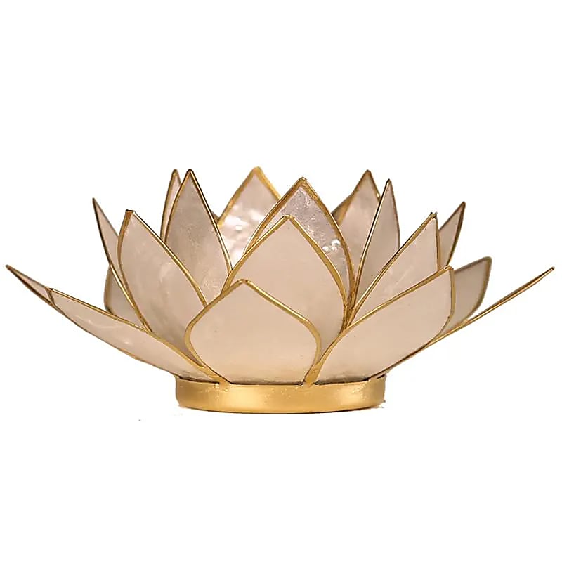 Lotus Teelichthalter weiß goldfarbig