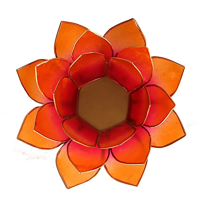 Lotus candlelight holder pink-orange gold trim