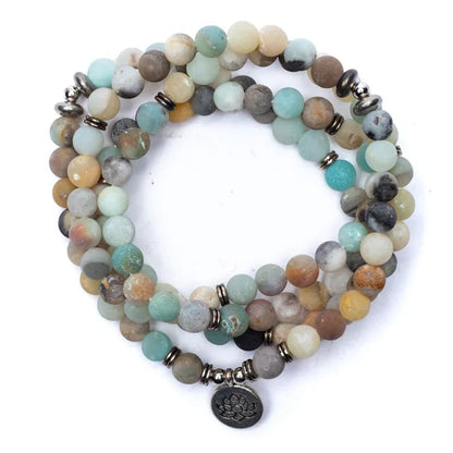 Mala Amazonit elastisch mit Lotus Edelstein|Zinklegierung thumb