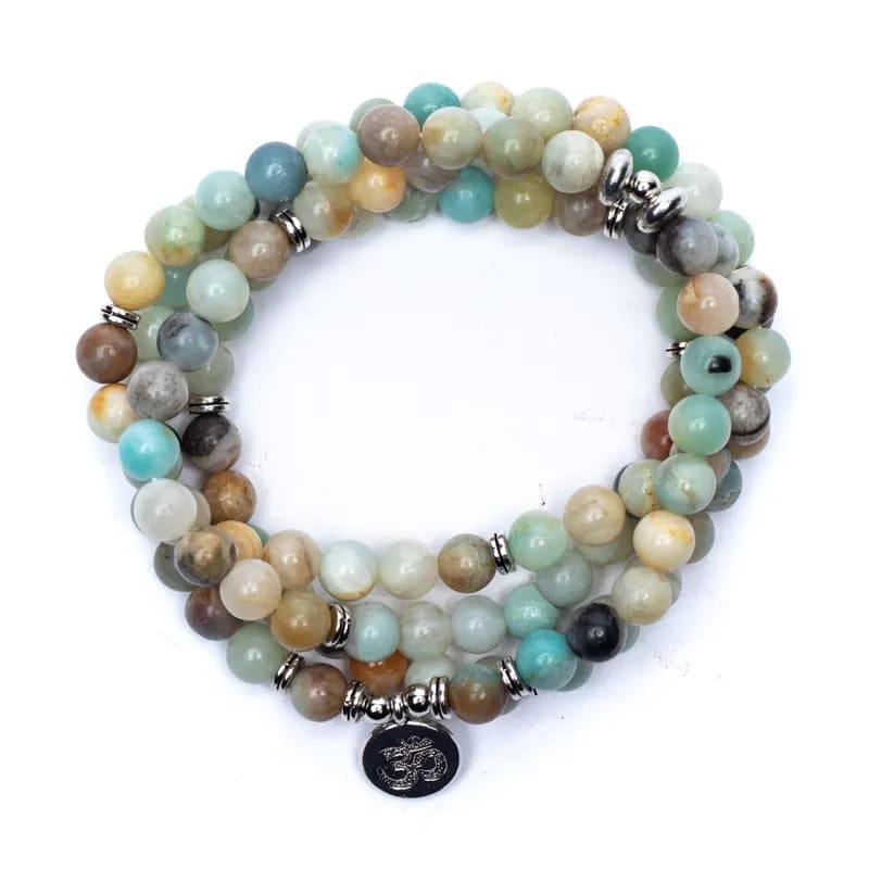 Mala amazoniet elastisch met ohm Edelsteen|Zink legering