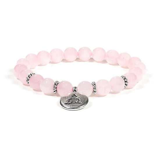 Mala/pulsera elástico de Cuarzo rosa con Buda