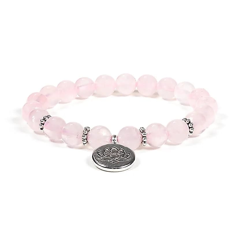 Mala/bracciale elastico quarzo rosa con loto