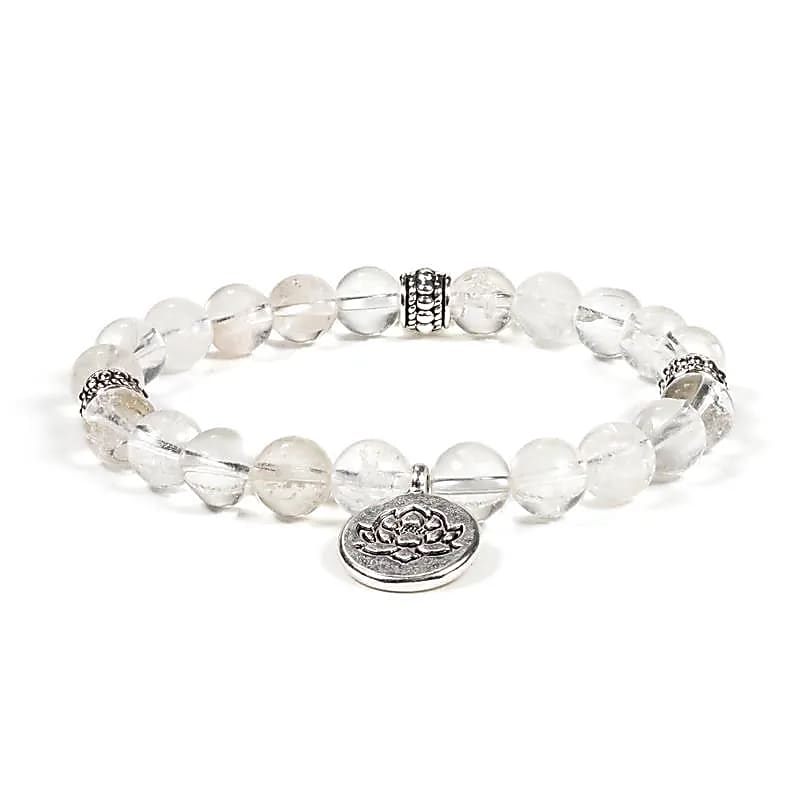 Mala/bracciale elastico cristallo di rocca con loto