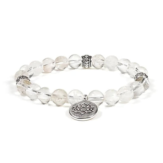 Mala/pulsera elástico Cristal de roca con Loto
