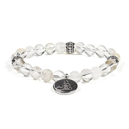 Mala/pulsera elástico Cristal de roca con Buda