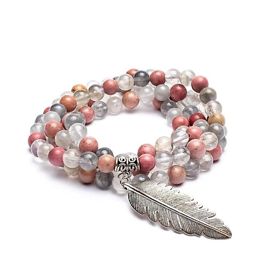 Mala Rhodonit/ grauer Quarz + Feder
