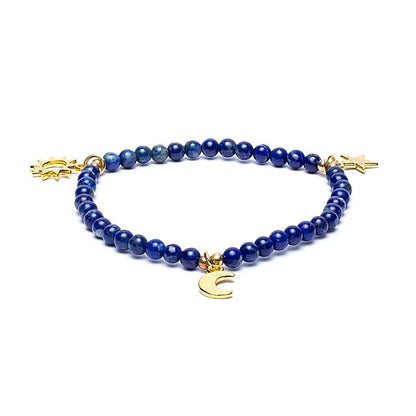 Pulsera elástica lapislázuli con colgantes de estrella/luna/sol thumb