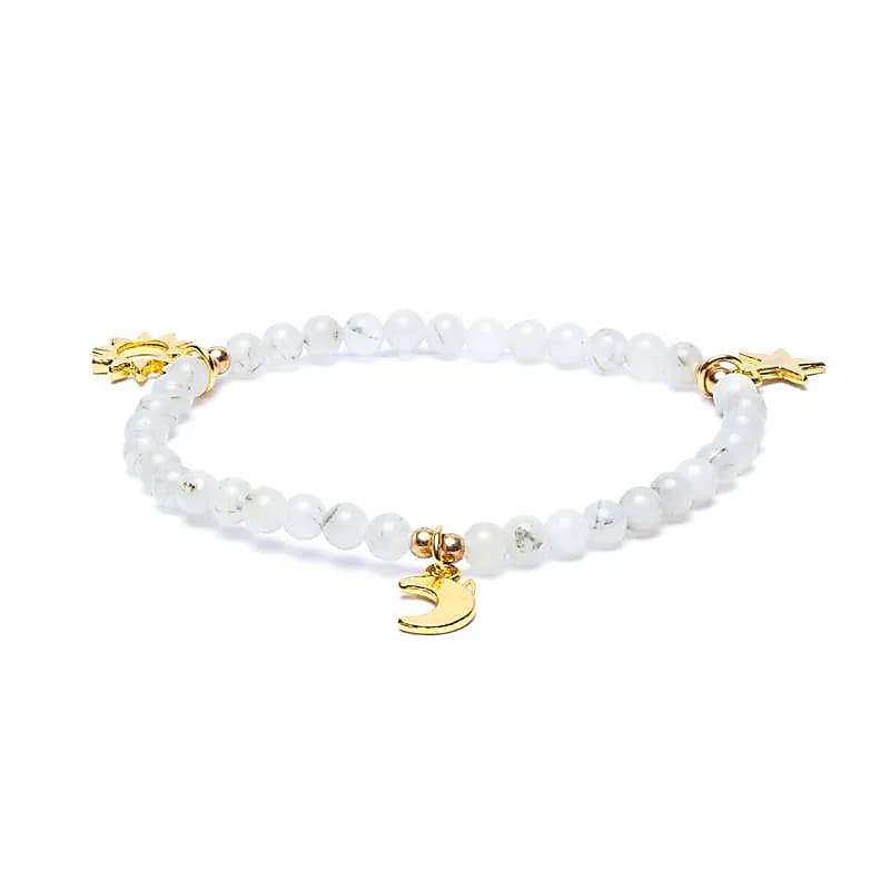 Armband Mondstein elastisch mit Stern/Mond/Sonne Anhängern
