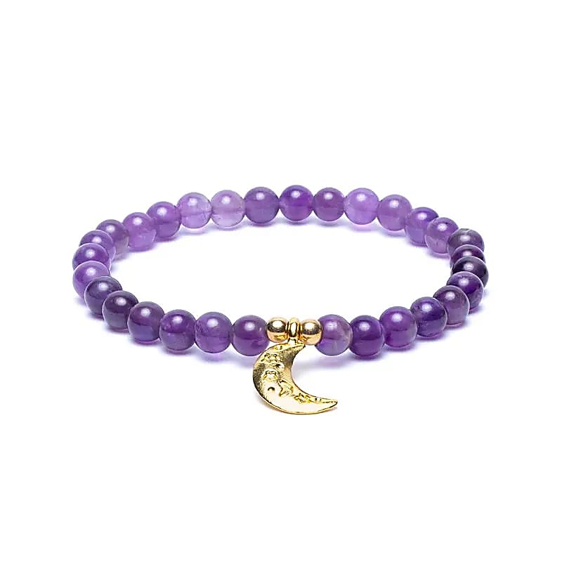 Bracelet amethyst elastic with moon charm