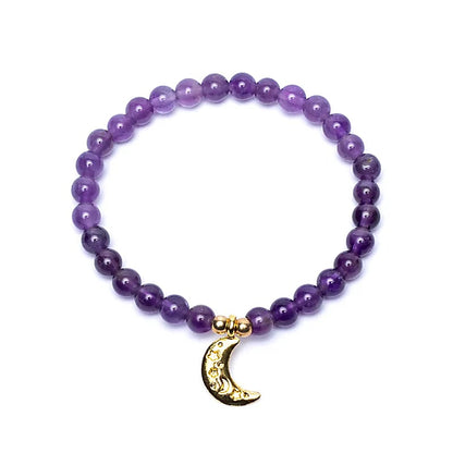 Bracelet amethyst elastic with moon charm wholesale thumb