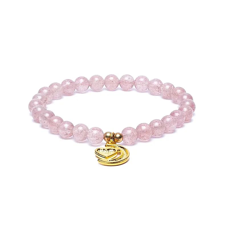 Pulsera elástica cuarzo fresa con colgante de corazón/luna