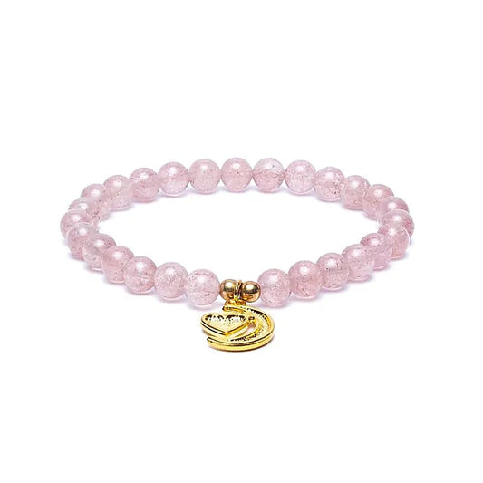 Pulsera elástica cuarzo fresa con colgante de corazón/luna