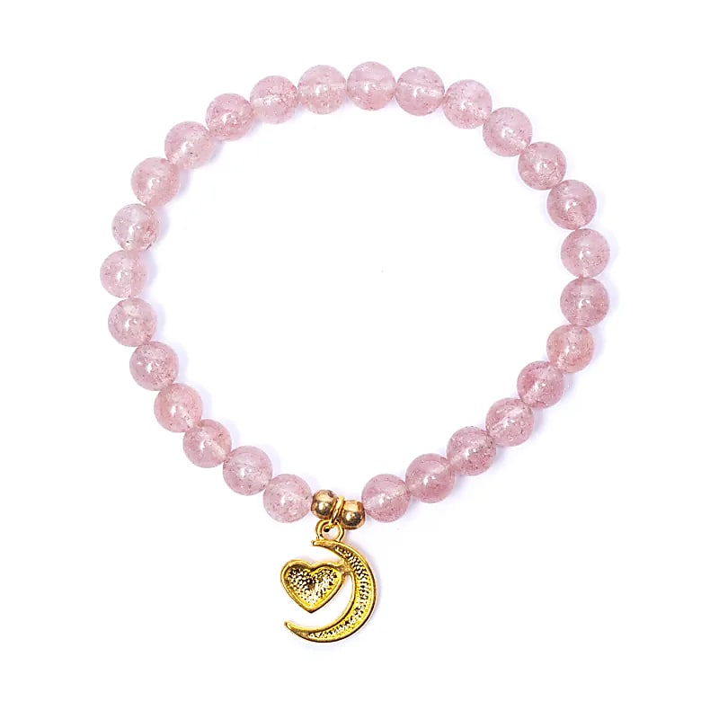 Pulsera elástica cuarzo fresa con colgante de corazón/luna