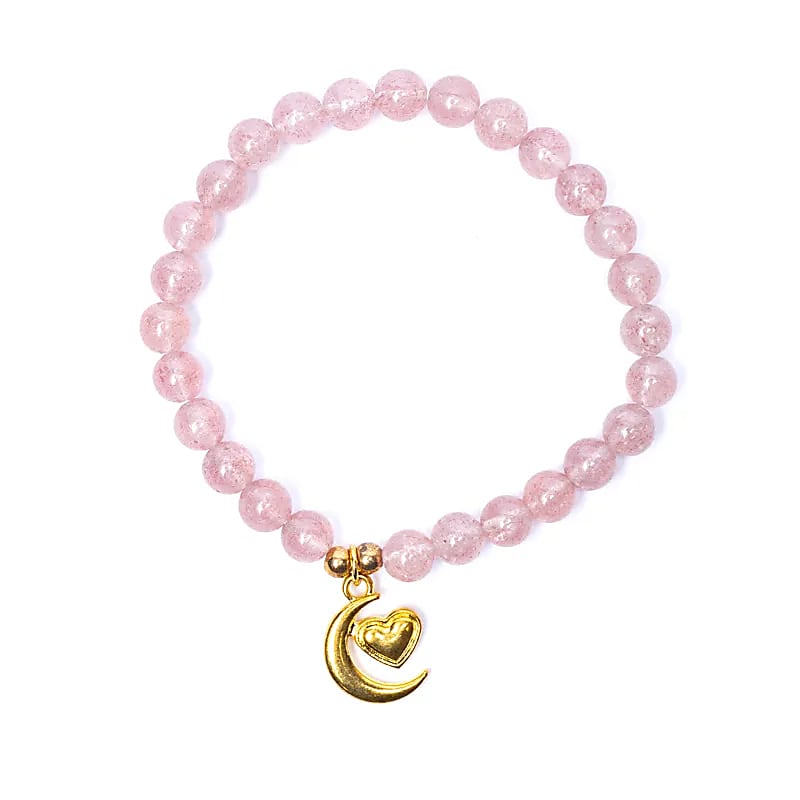 Comprar Pulsera elástica cuarzo fresa con colgante de corazón/luna