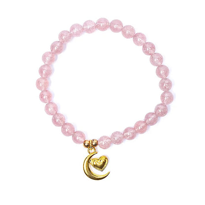 Comprar Pulsera elástica cuarzo fresa con colgante de corazón/luna thumb