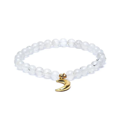 Bracelet moonstone elastic with moon charm thumb