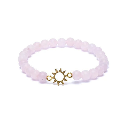Bracelet rose quartz elastic with sun charm thumb